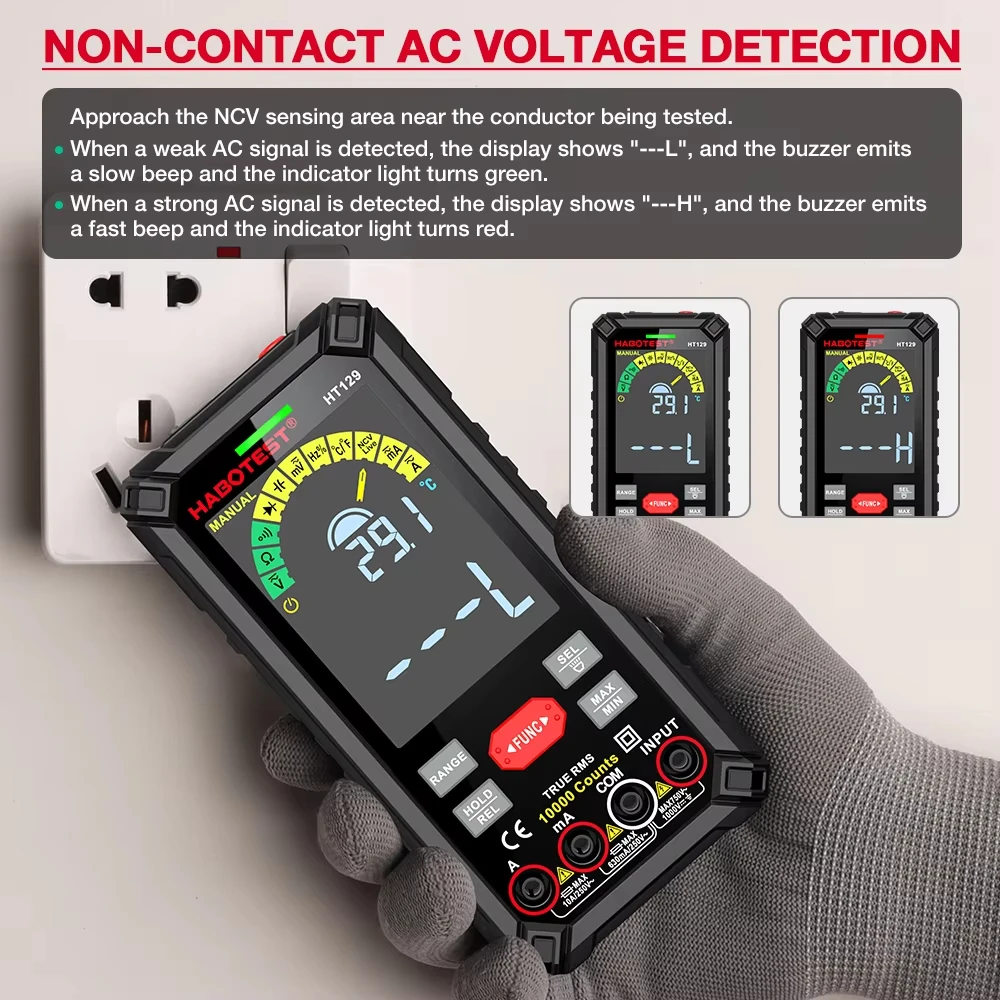 HABOTEST HT129 Digital Multimeter Auto Range True RMS AC DC NCV Voltage Meter 10000 Counts Smart Rechargeable Multitester