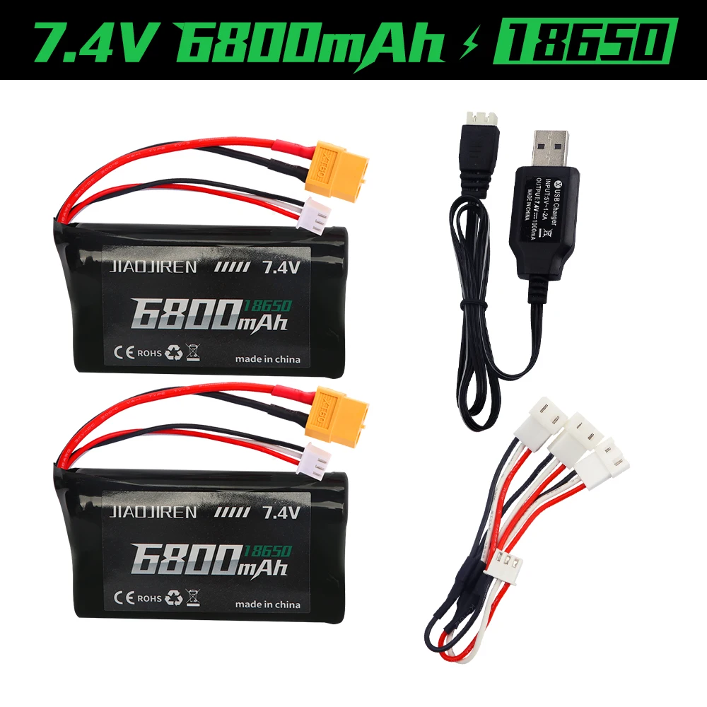 

18650 7,4 В XT60 6800 мАч литий-ионный аккумулятор для Henglong 3818 3819 3838 3878 3888 3898 3909 3918 3938 3939 1/16 RC танк игрушки детали