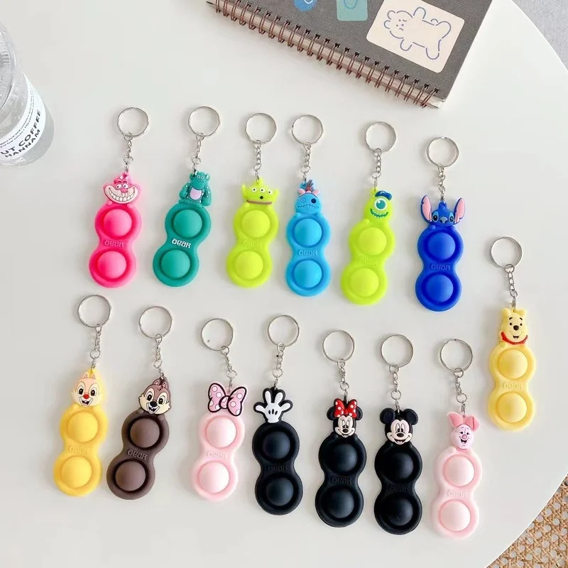 Disney Fidget Decompression Toys Keychain Stitch Mickey Minnie Winnie The Pooh Chip Dale Monster Inc Toy Story Cute Keychain