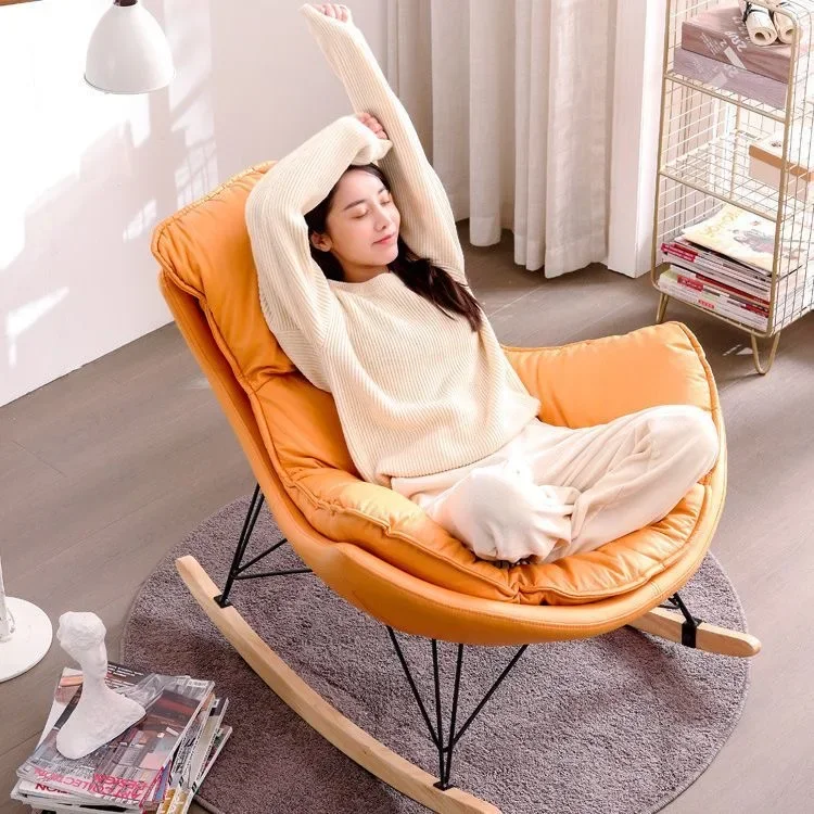 Comfortable Lazy Rocking Chair, Reclining Single Sofa Chair, Adult Living Room Balcony Leisure with Footstool Recliner Furniture