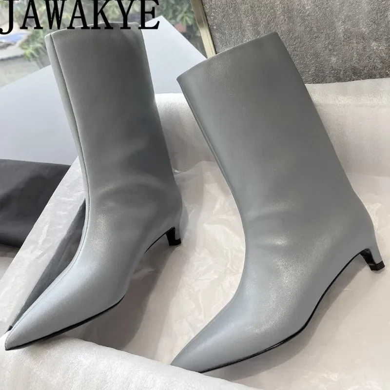 

Fashion Pointy Toe Women Knee High Boots Kitten Heel Formal Shoes Winter Runway Dress Long Boots Genuine Leather