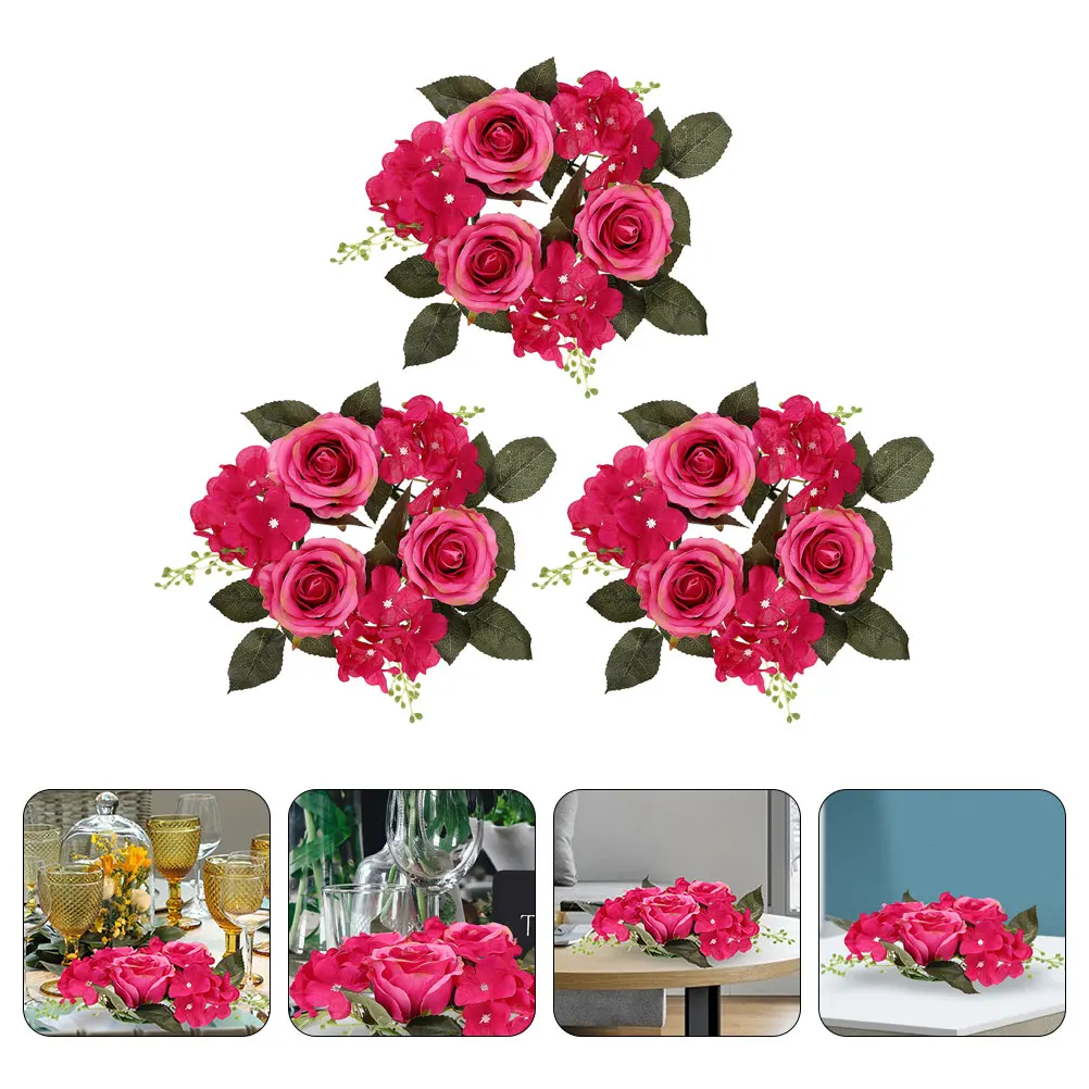 

3 Pcs Simulated Rose Holder Wedding Wreath Rings for Decor Table Decorations Artificial Flowers