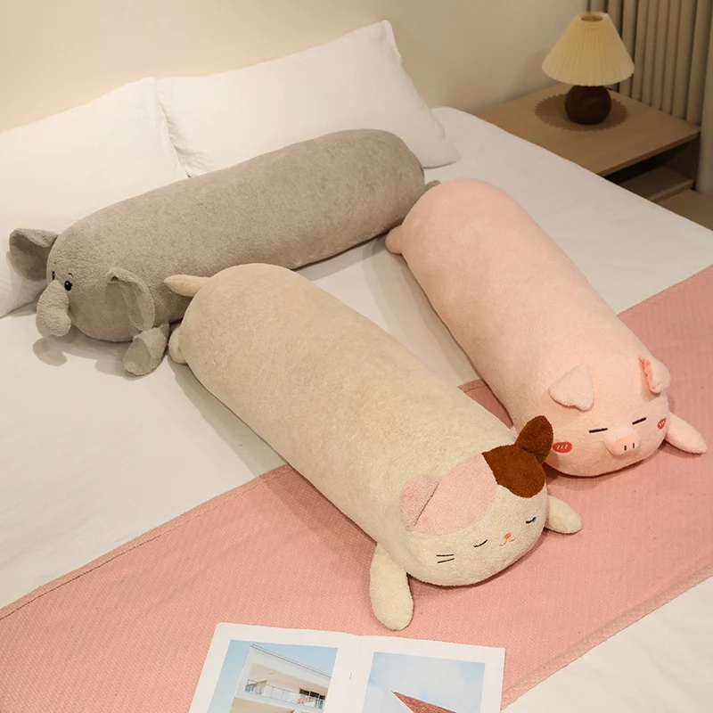 Plush Pillow Elephant Cat Pink Pig Huggable Cylindrical Body Soft Stuffed Cushion Zipper Detachable Cover Sofa Rest Holiday Sofa