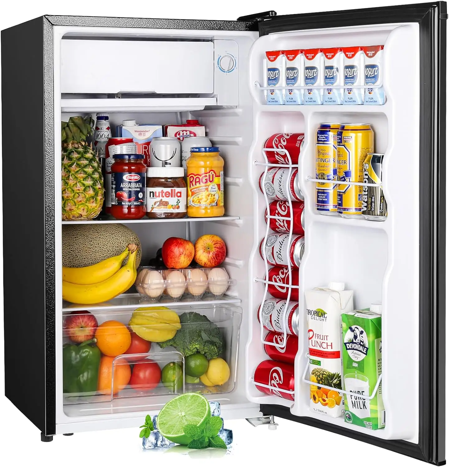 Mini refrigerador de porta única com freezer, termostato ajustável, geladeira para quarto, escritório, novo, 3,2 pés