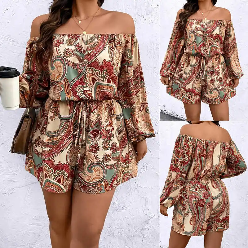 

Летние женские комбинезоны больших размеров с принтом, повседневные брюки с высокой талией в уличном стиле, из смесовой хлопковой ткани, с поясом в комплекте