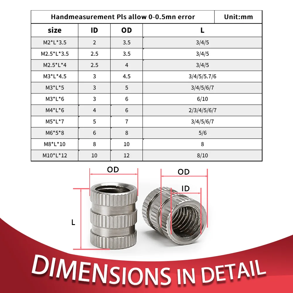 M2 M2.5 M3 M4 M5 M6 M8M10 Stainless Steel Insert Nuts Hot Melt Threaded Insertion Injection Molding Embedment Nut For 3d Printer