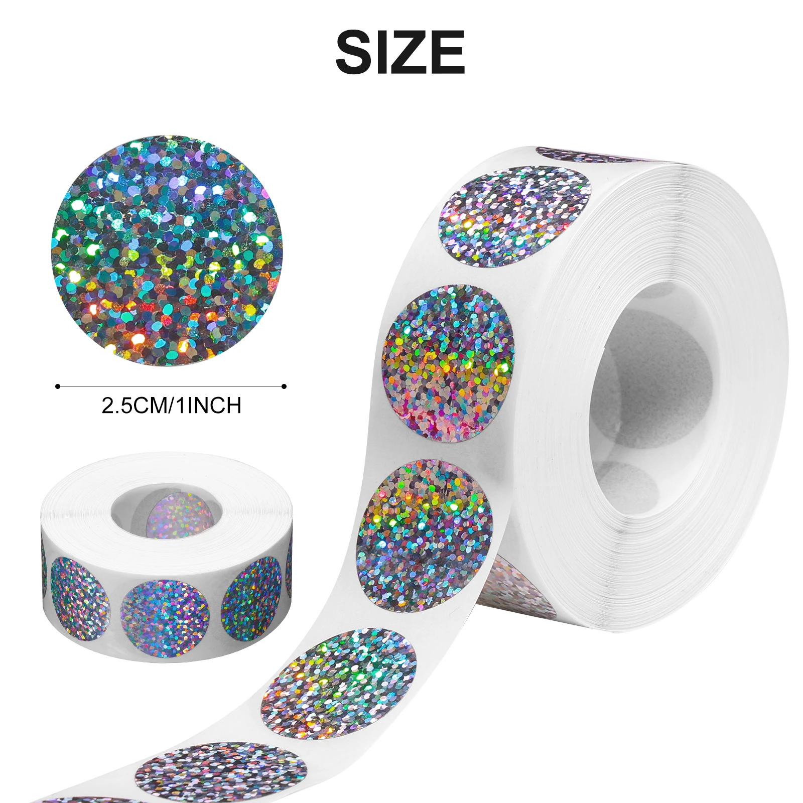 Shengshijie 1000pcs/Roll 1inch Round Scratch Off Sticker Holographic Laser Label Postcard Cover Stationery Message Game Stickers
