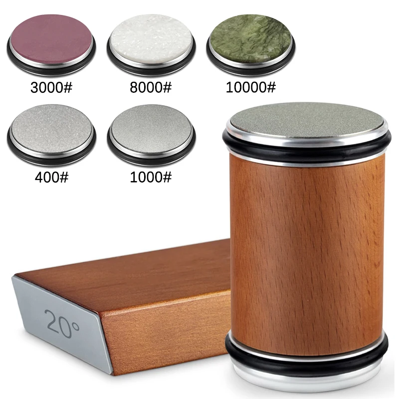 Aiguiseur de couteaux rotatif à 15 et 20 degrés, support magnétique pour couteaux, kit de pierres d'affûtage diamantées avec rouleau d'angle, accessoire de cuisine