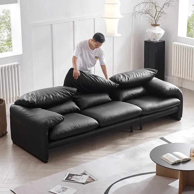 Leath er sofa Italian minim alist first-class seat stretch adjustment first layer cowhide small apartment living room furniture