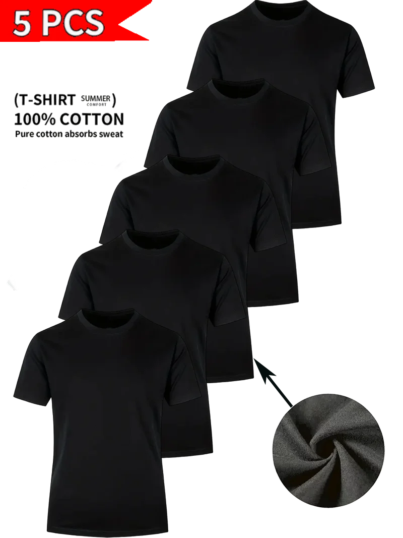 

Round Neck T-Shirt 5-Piece Comfort Black Ultra-Light Men's Quick-Drying Breathable Sweat-Absorbent Shirt Suitable for Fitness Gy
