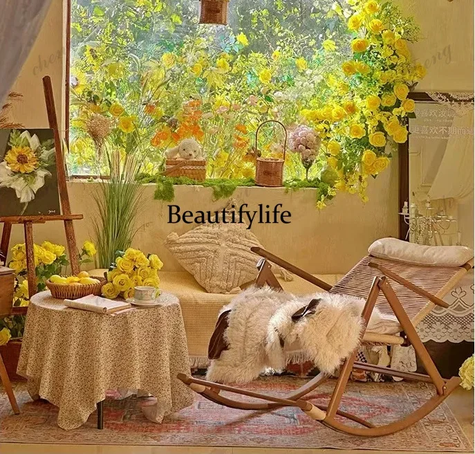 D136 Outdoor rocking chair adult folding rattan recliner balcony home leisure living room rattan chair