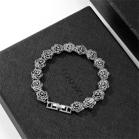 장미 금속 팔찌, 트렌디한 은빛 꽃 팔찌, 남녀 패션, 금속 조각 쥬얼리 2024