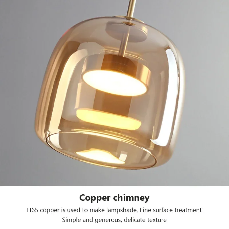 

Modern Amber LED Glass Pendant Light Hanging Lamp for Dining Room Bar Indoor Decor Bedroom Bedside Luminaire