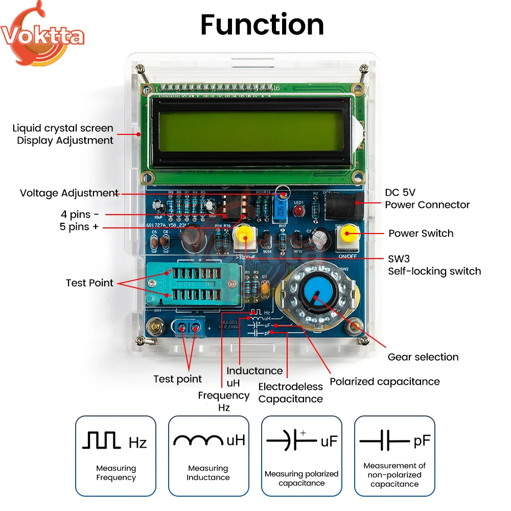 Imagem -03 - High Precision Lcd Frequency Meter Indutância Digital e Capacitância Medição Instrumento Cabo de Dados Usb Kit Faça Você Mesmo dc 5v Medidor de Indutância Digital