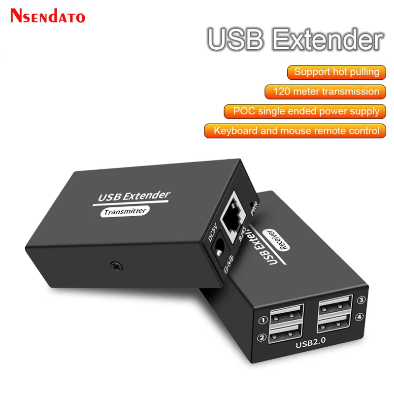 USB 2.0 120m Extender Adapter 4 Port USB HUB Extender 120m Over RJ45 Cat6 POC Lan Cable UTP USB Transmitter Receiver Extension