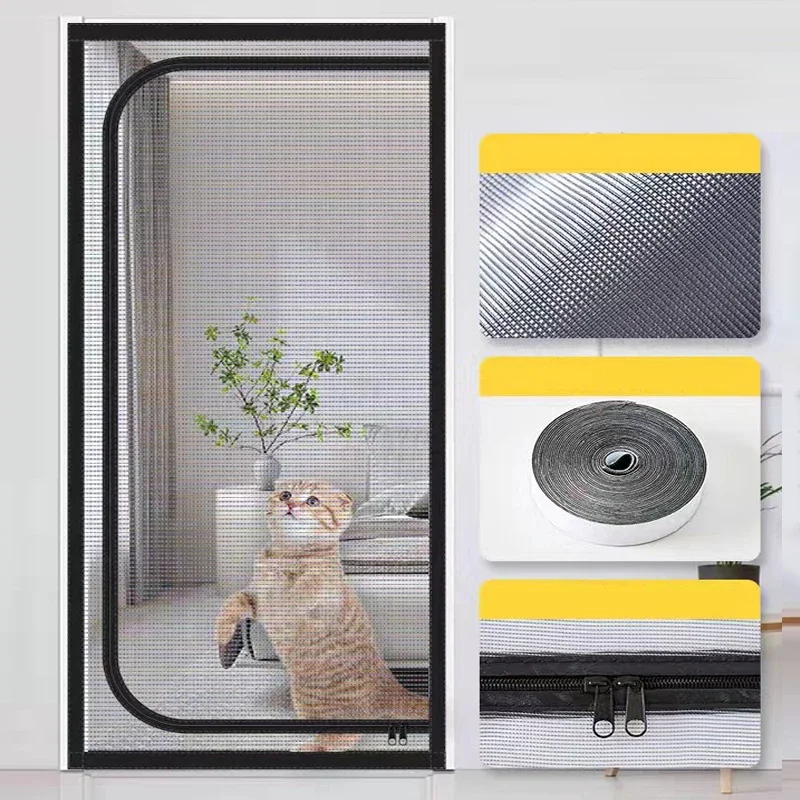 Left Large U-Shaped Zipper Screen Window, Mosquito Net, Summer Washable Net, Mosquito Proof, Cat Proof Door Curtain, Multi-Size