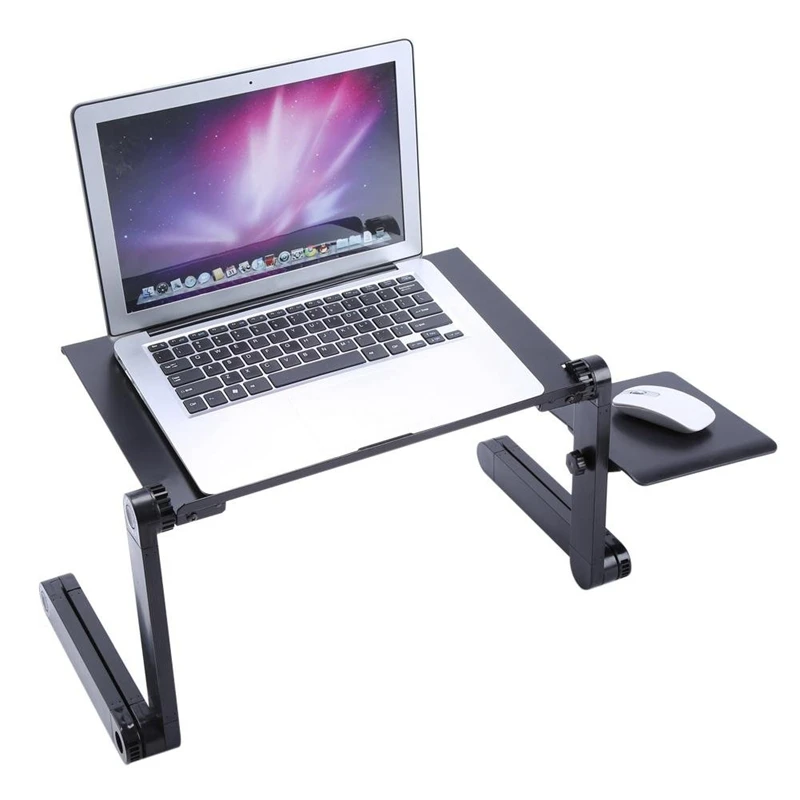 Aluminum Laptop Folding Table Computer Desk Stand Lazy Stand 360 Degree Rotating Multifunctional Portable Table-Black