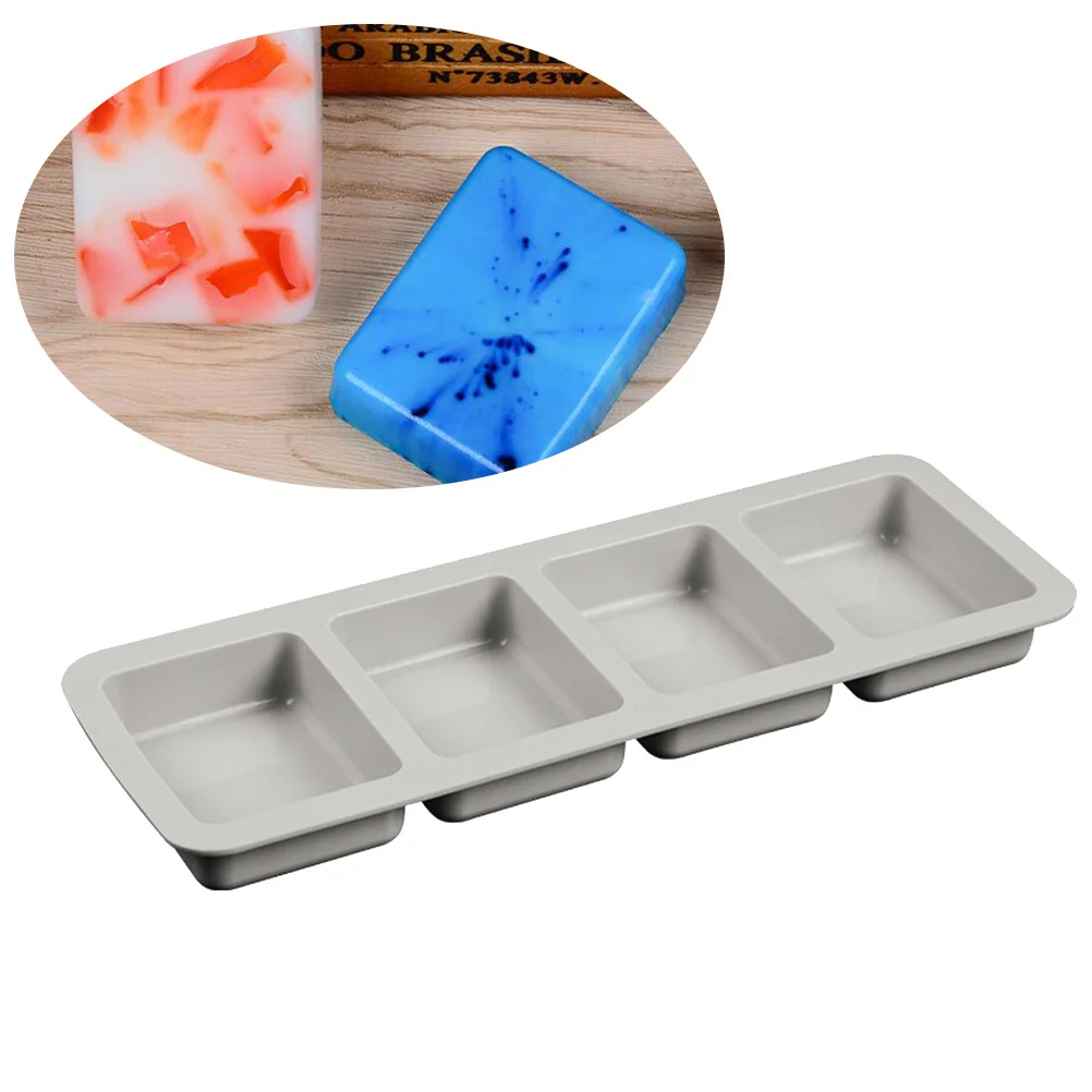 

4 Cavities Silicone Soap Mold for DIY Craft Making Rectangular Grey Reusable Baking Tool for Chocolate Cake Fondant Ice Cube