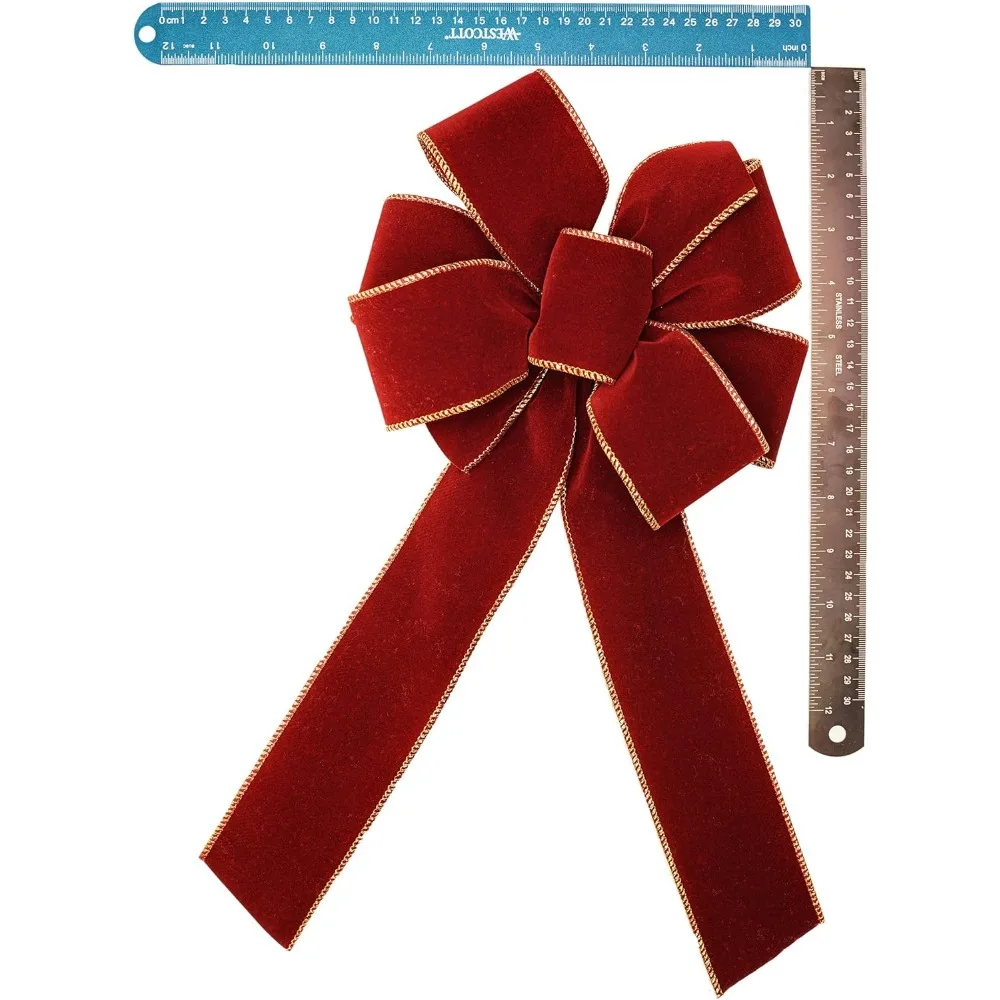 16-Pack, Classic Christmas Collection Bows with Burgundy, 2.5-inch Wide Ribbon with Gold Edge