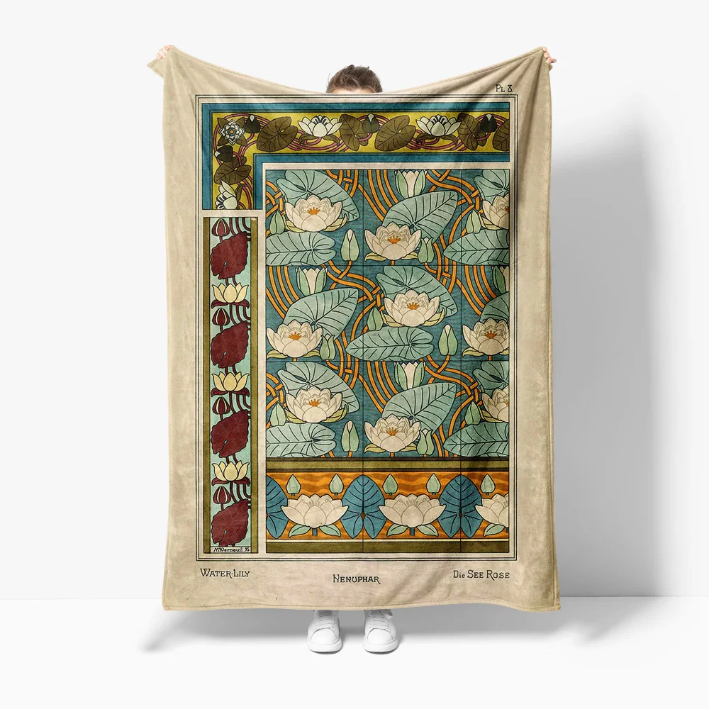 

Floral Pattern Throw Blanket White Lotus Design Sofa Bed Bedspread Decorative Cushion Cover Gift