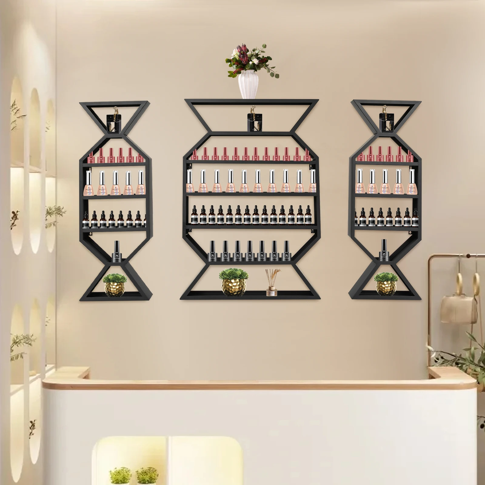 

Набор из 3 настенных держателей для лаков для ногтей, железный органайзер в форме конфеты для флаконов с лаком для ногтей, для салона и дома