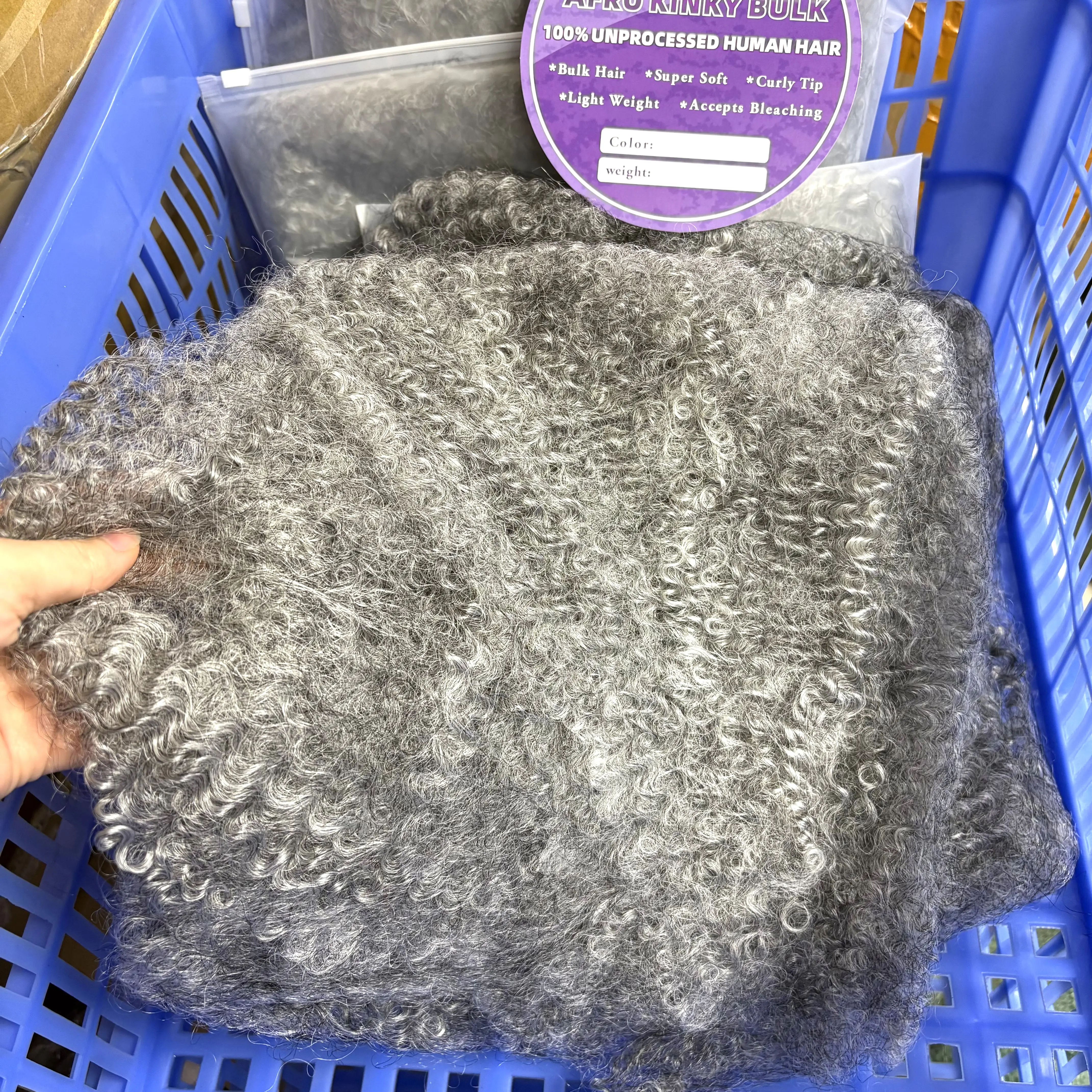 Gray Color 4C Afro Kinky Bulk Human Hair 50g/Pack for Dreadlock Extensions Loc Repair Braiding Twist Tight Afro Kinky Human Hair