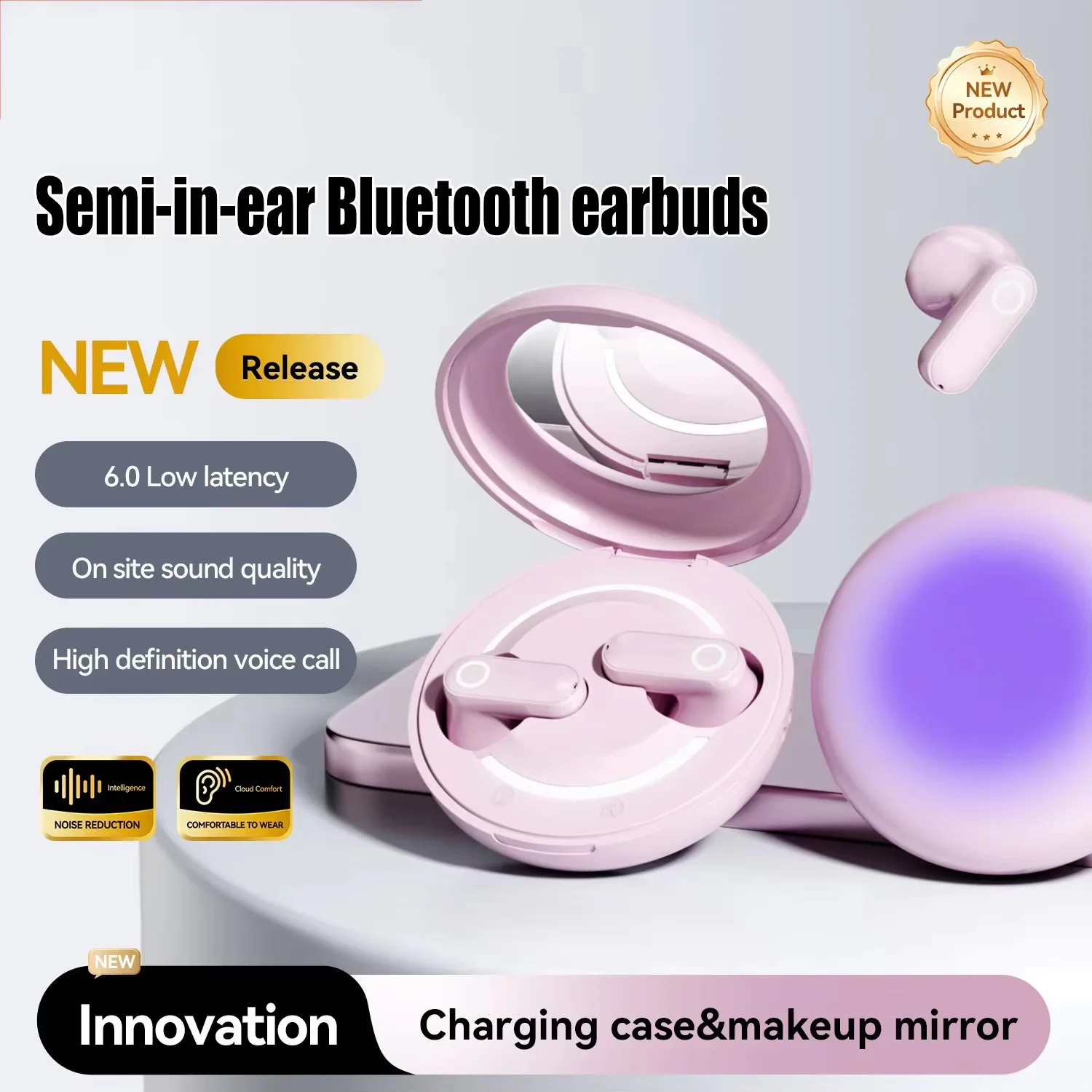Bluetooth Earbuds TWS Wireless Bluetooth Earbuds with Ambient Noise Cancellation Extra-Long Battery Life Makeup mirror