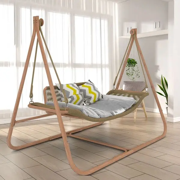 

JESE Hammock Swing Chair with Stand for Indoor,Outdoor, Anti-Rust Wood-Colored Frame 570 lbs Capacity with Cushion Oversized Dou