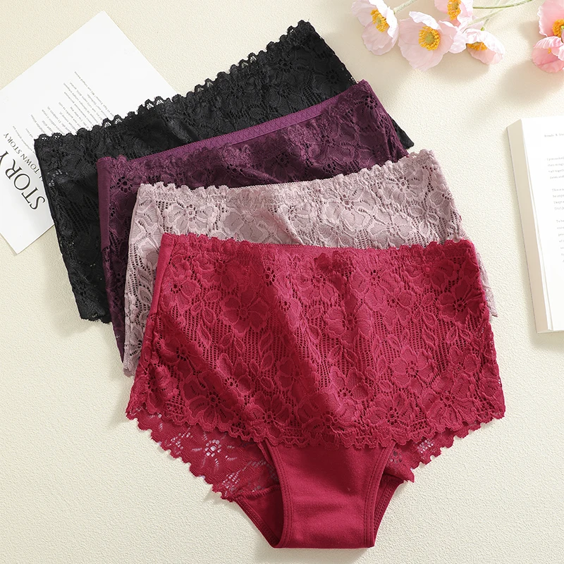 4Pcs/Set High-Waisted Hollow Out Lace Panties For Women Soft Cotton Crotch Brea… - Image 2