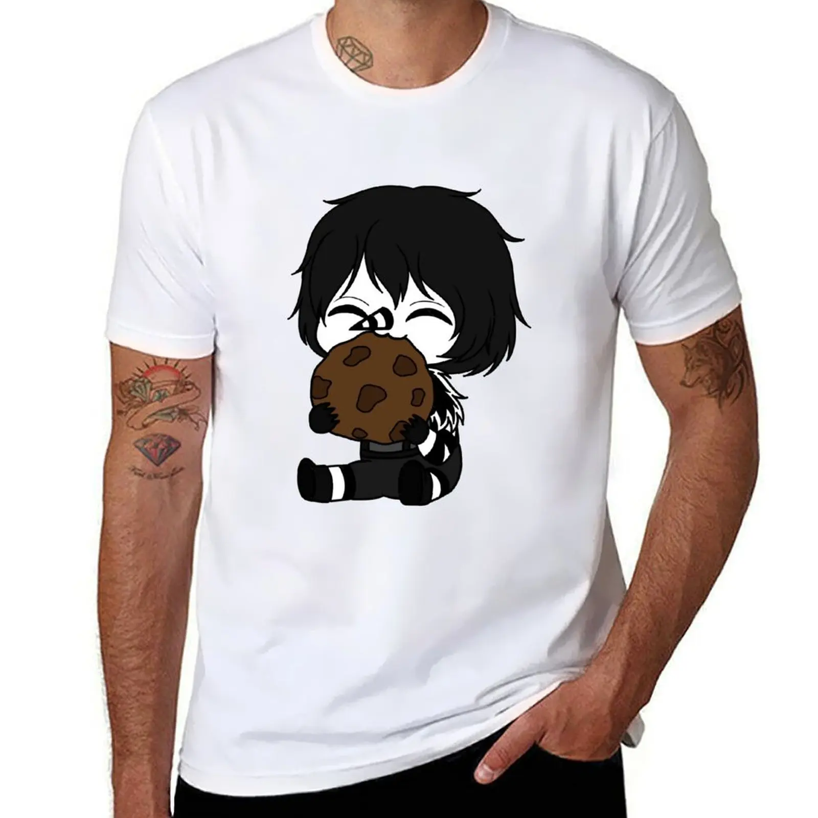 

cute creepypasta laughing jack eat cookie T-Shirt black cotton t-shirt plain for man package T-Shirt