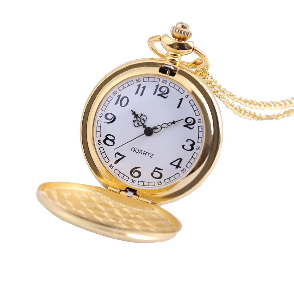 Reloj de bolsillo de cuarzo plateado de lujo Vintage para hombres y mujeres, flor grabada con láser, diamante, cadena Fob, regalos, collar, Relojes