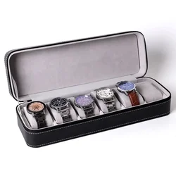 6 Slots PU Leather Watch Box Portable Travel Zipper Case Collector Storage Jewelry Storage Box Display Box