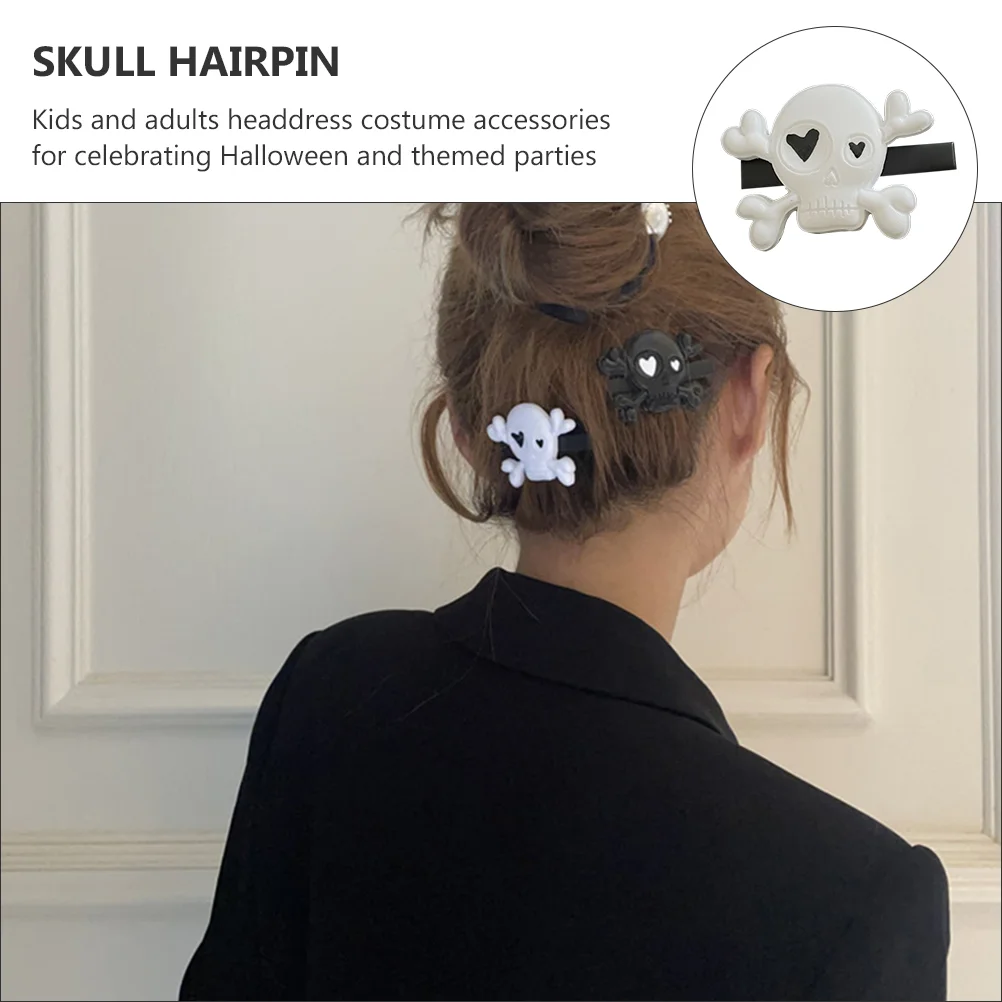 

2 Pcs Hairpin Fashionable Accessories Halloween Skull Barrette Mini Punk Style Iron Party Clips for Women and Kids