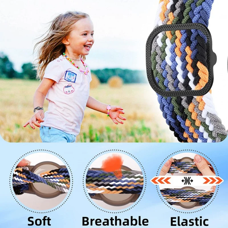 Bracelet pour les enfants AirTag, Nylon Stretch tressé Air Tag bracelet, étui de protection GPS Tracker titulaire, bande de montre enfant enfant