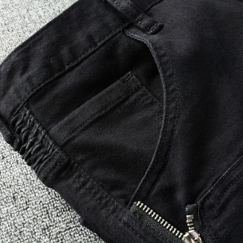 Street Fashion Men Jeans Black Color Elastic Stretch Skinny Fit Punk Jeans Zipper Designer Hip Hop Denim Pencil Pants Hombre