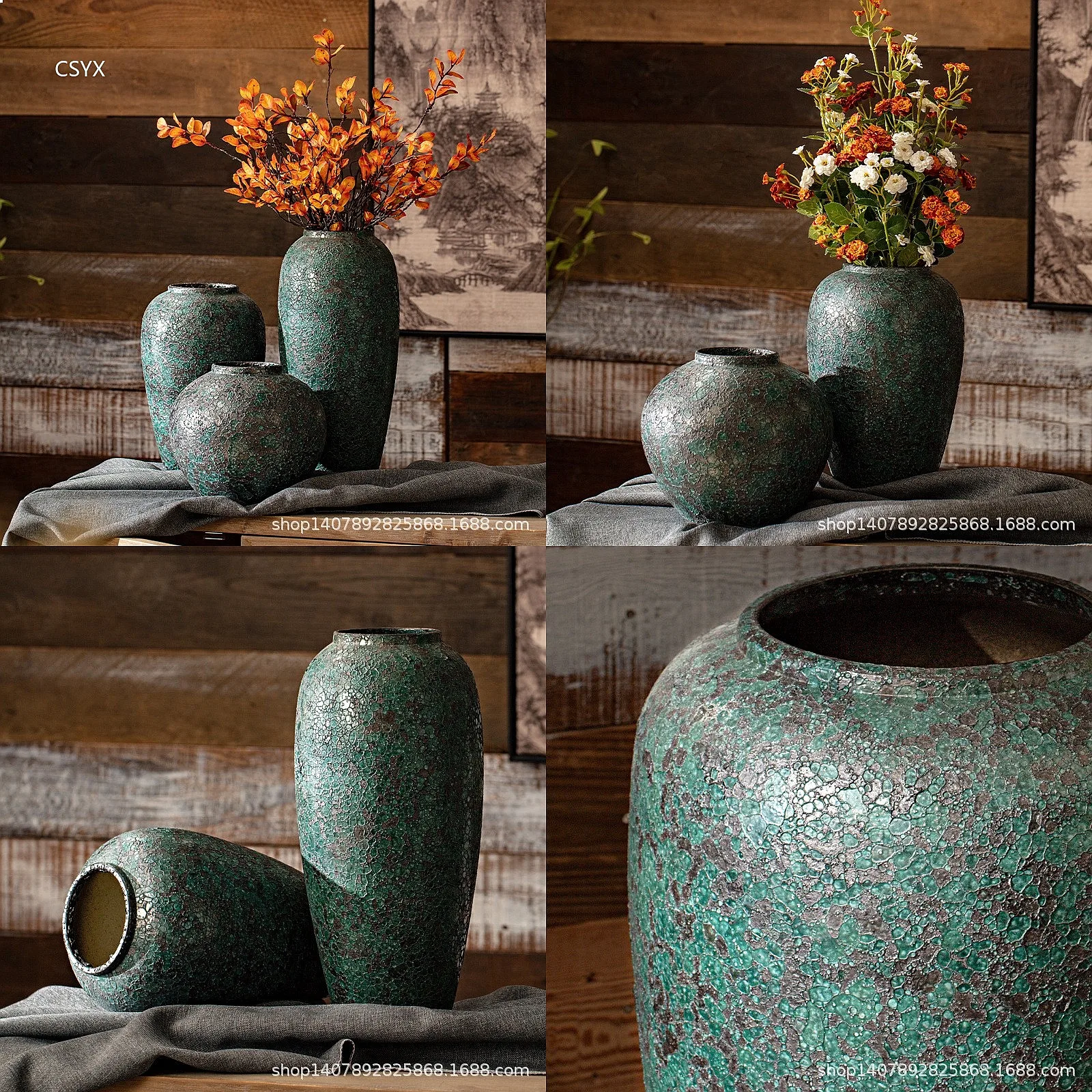New Chinese Style Ceramic Vase for Dried Flower Display, Zen Tabletop Decoration for Hotel B&B Home Decor
