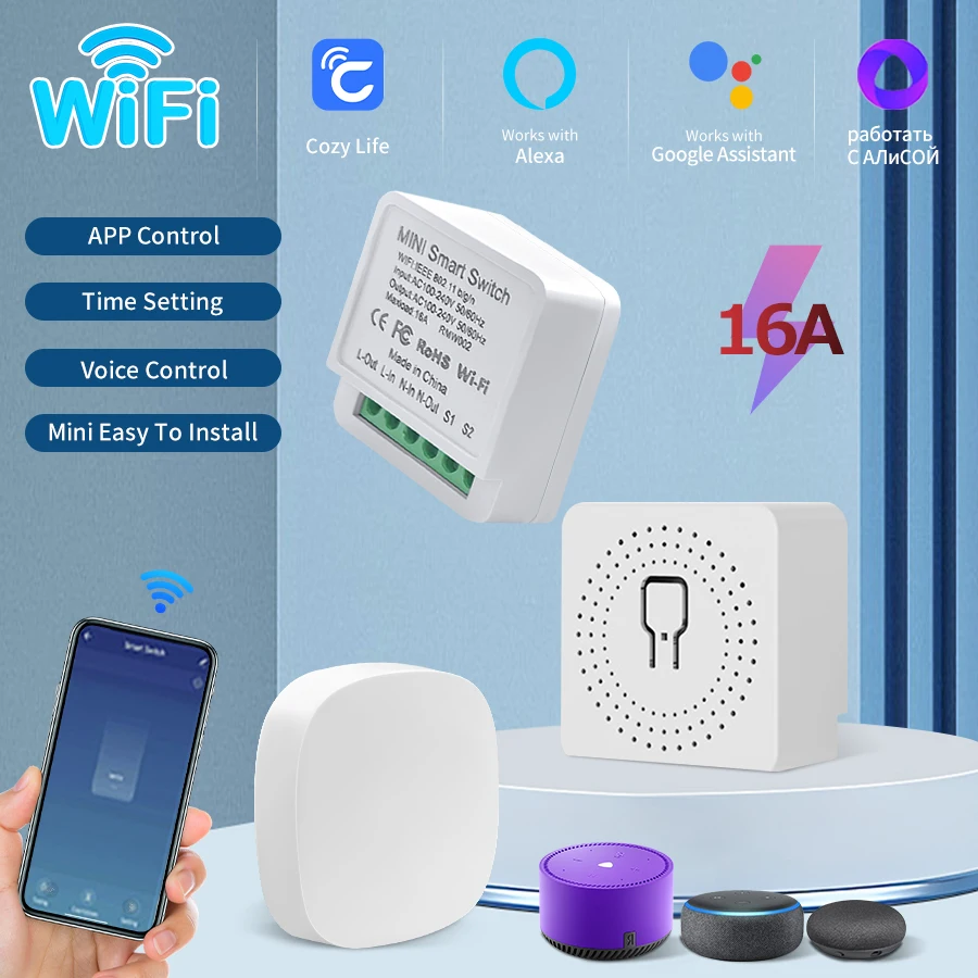 

Wifi Smart Switch Module 16A DIY Relay Breaker RF 2.4G Button Cozylife App Remote Control Works with Alexa Google Home Alice