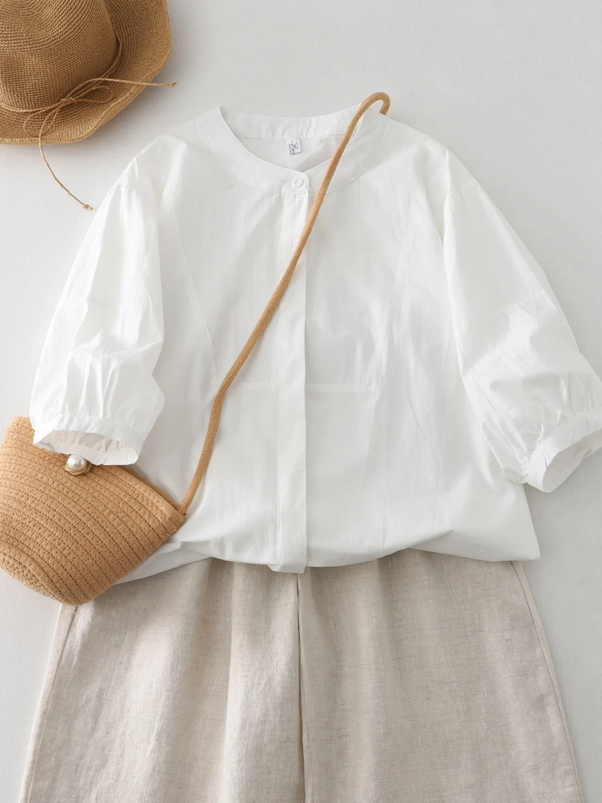 ライトブルー ルーズ ランタン Sve irt レディース 夏 カジュアル Sle 多用途 トップス 通勤 Sle ラウンドネック コットンブレンド irt