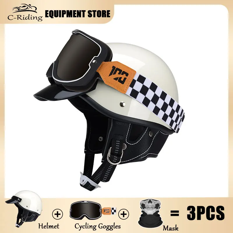 

Retro Half-face Motorcycle Helmets Vintage Locomotive Motorbike Safety Cap for Adults Limpador De Viseira Para Capacete Chuva