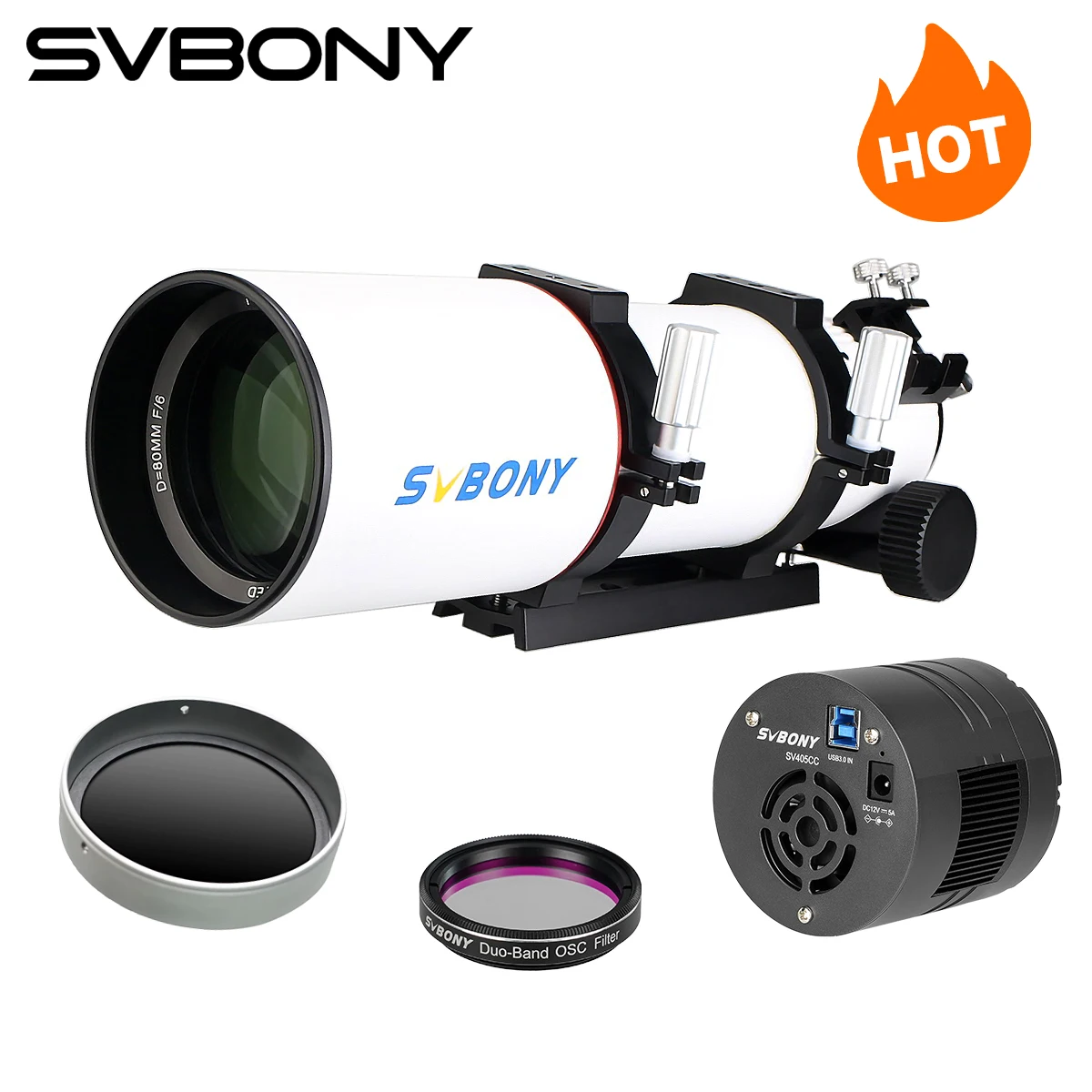 Telescópio Astronômico Refrator Svbony SV550 80mm APO para Observação Solar, Astrofotografia e Observação Visual do Céu Profundo