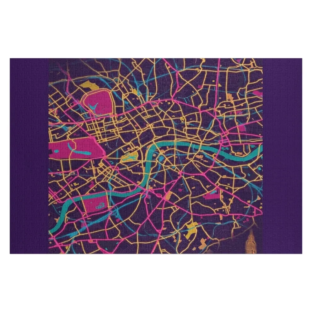 

London Synthwave Map Jigsaw Puzzle Custom Child Gift Baby Toy Puzzle