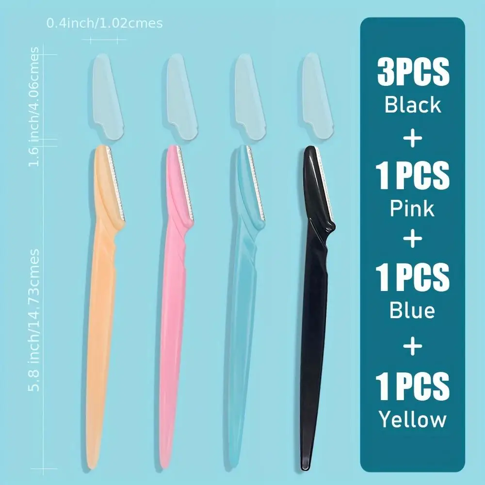 6 Eyebrow Trimmers (Black + Colored) Eyebrow Razor Peach Fuzz Removal Kit, Stainless Steel Blades with Protective Cover