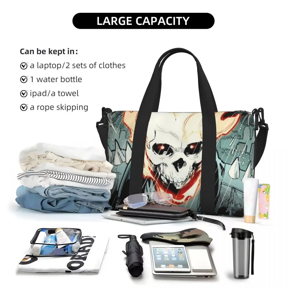 Custom Ghost Rider Strand Draagtas Vrouwen Grote Compartiment Gym Strand Reistassen