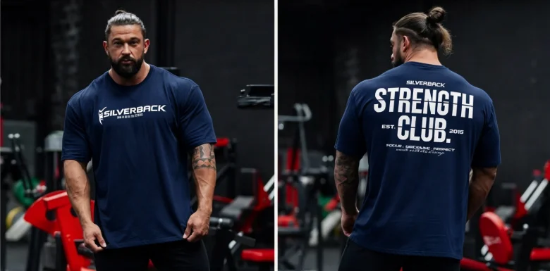 2026 Men Gym Strength Training Text Graphic T Shirt Crew Neck Short Sleeve Navy Workout Streetwear Tees