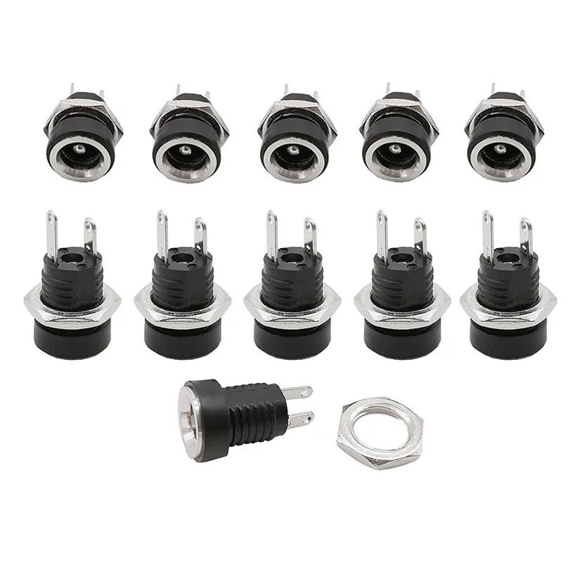 10Pcs DC022B 5.5 x 2.1mm DC Power Jack Socket Connector 2 Pin Female Panel Mount Adapter