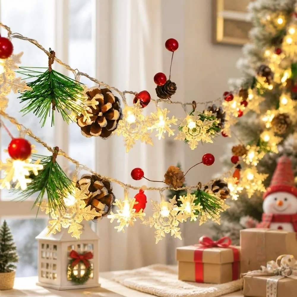 Creative Snowflake Light String Cartoon 20 LED LED Snowman Light String Warm Light Battery Powered Holiday Decorative Lamp