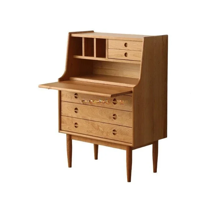 

Nordic solid wood cherry wood, retro secretary cabinet, desk edge, storage, black walnut
