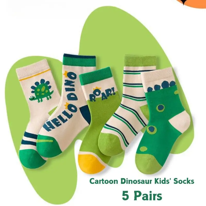 5Pairs Fashion Boys Sport Socks Spring Green Mid Tube Stockings Kids Cotton Sock 2-12year Baby Baby Footwear Clothes Accessories