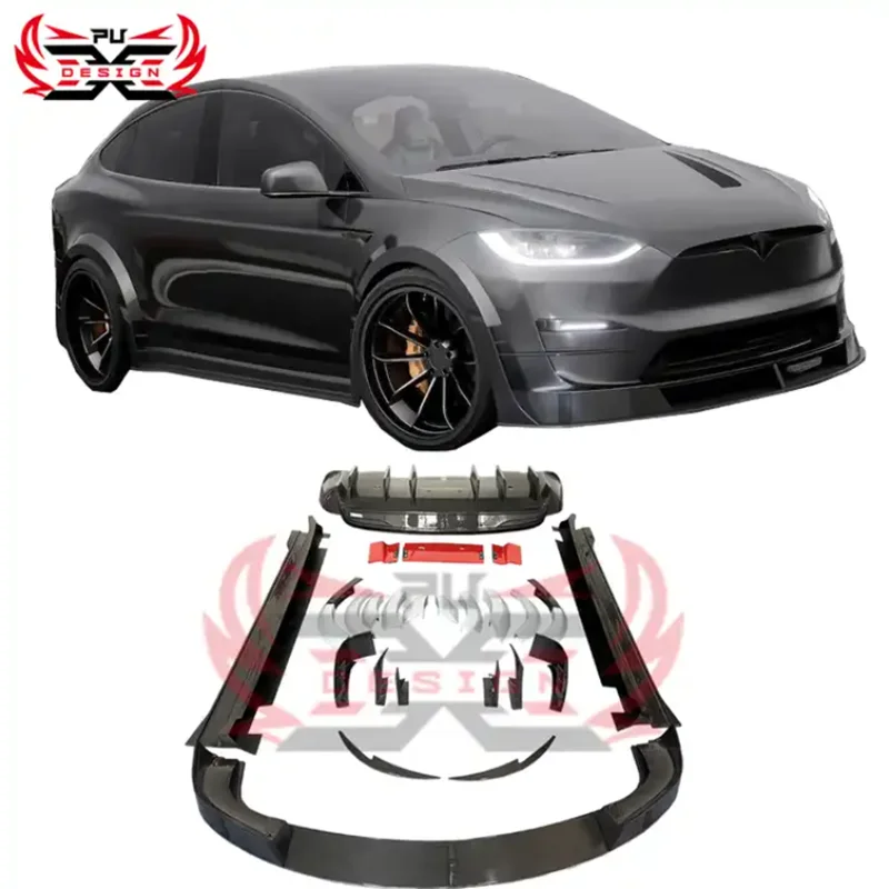 

Premium Carbon Fiber Front Lip Side Skirts Rear Diffuser Spoiler Wing Canards RZ Style Body Kit For Tesla Model X 2021-2023