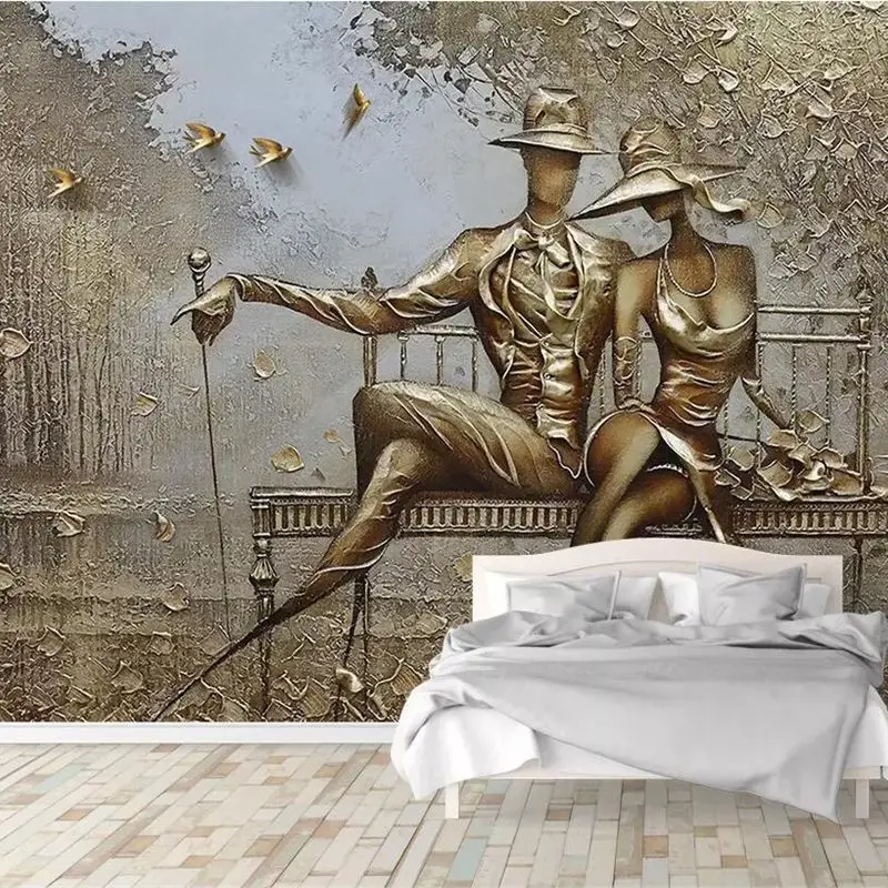 

Beibehang Custom wallpaper European 3D stereo photo murals Golden relief park couple TV background wall paper 3d papel de parede